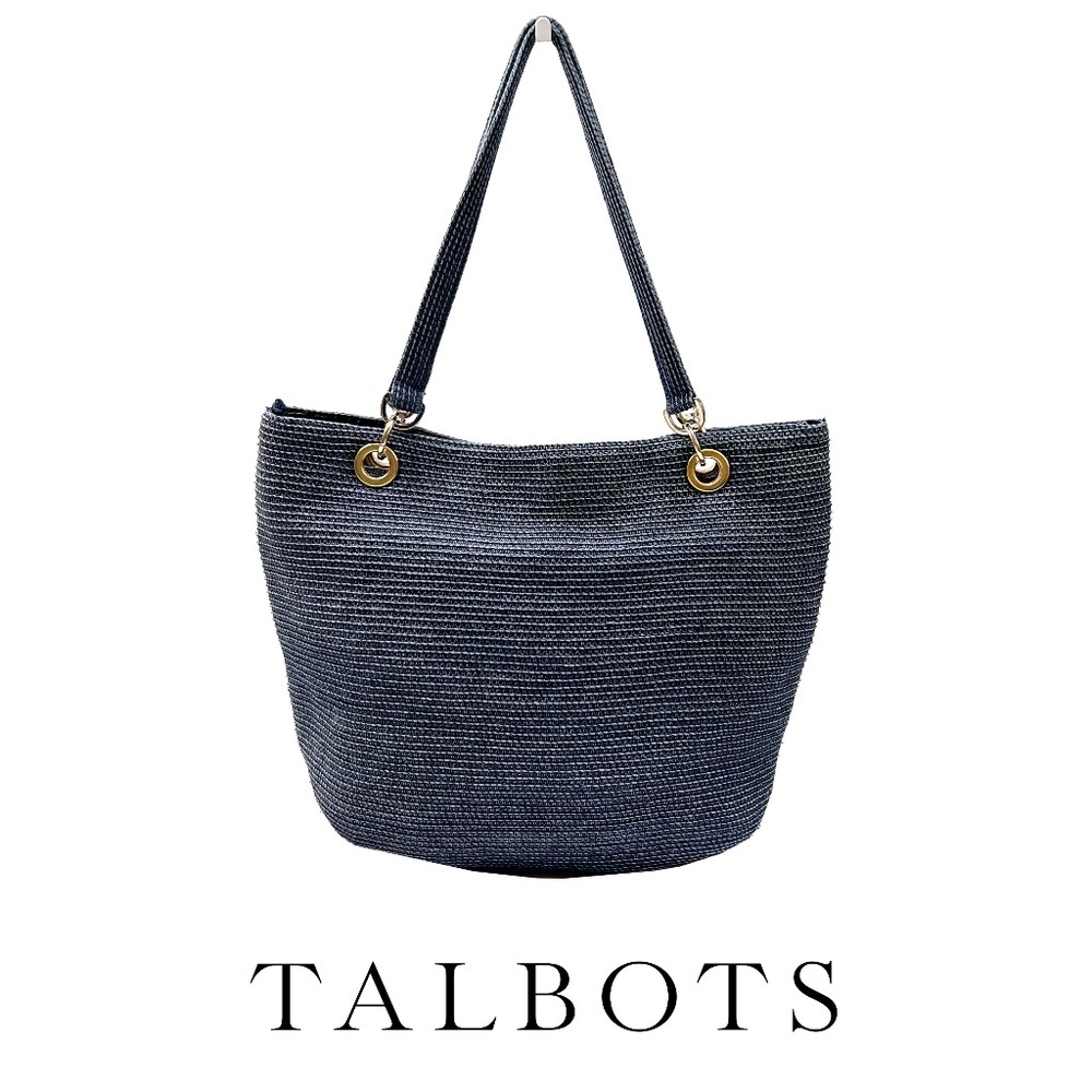 TALBOTS Blue Woven Tote Bag with Unmistakably Talbots Geometric Pattern Lining​